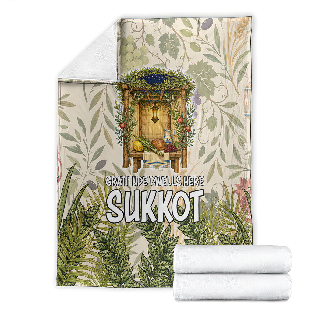 Sukkot Blanket Jewish Holiday Gratitude Dwells Here - Vintage Botanical Sukkah