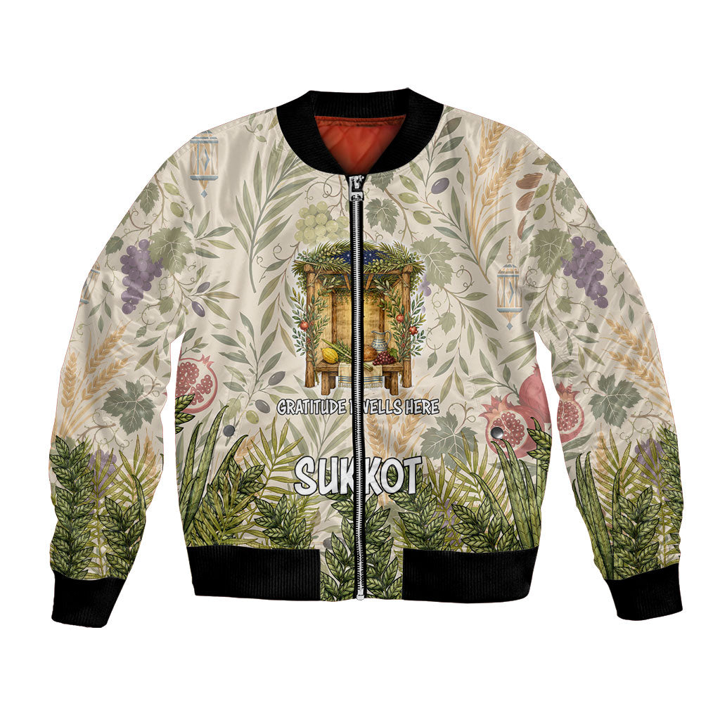 Sukkot Bomber Jacket Jewish Holiday Gratitude Dwells Here - Vintage Botanical Sukkah