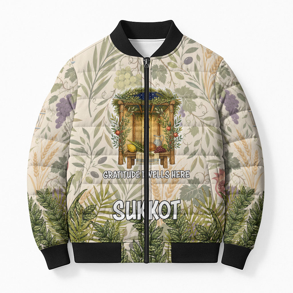 Sukkot Bomber Puffer Jacket Jewish Holiday Gratitude Dwells Here - Vintage Botanical Sukkah