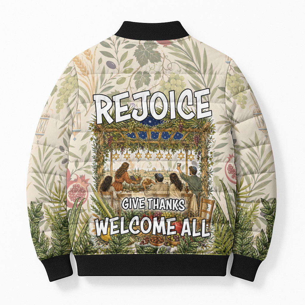 Sukkot Bomber Puffer Jacket Jewish Holiday Gratitude Dwells Here - Vintage Botanical Sukkah