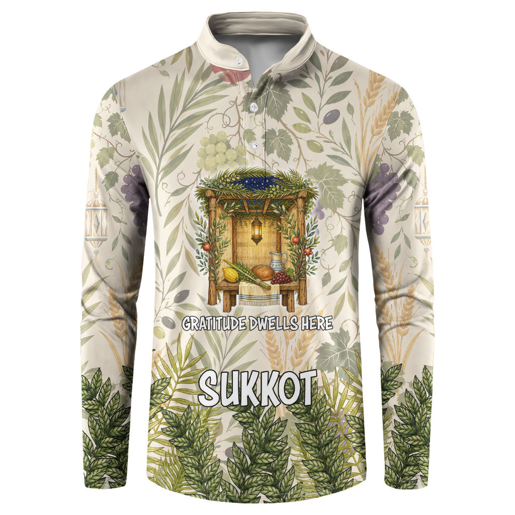 Sukkot Button Sweatshirt Jewish Holiday Gratitude Dwells Here - Vintage Botanical Sukkah