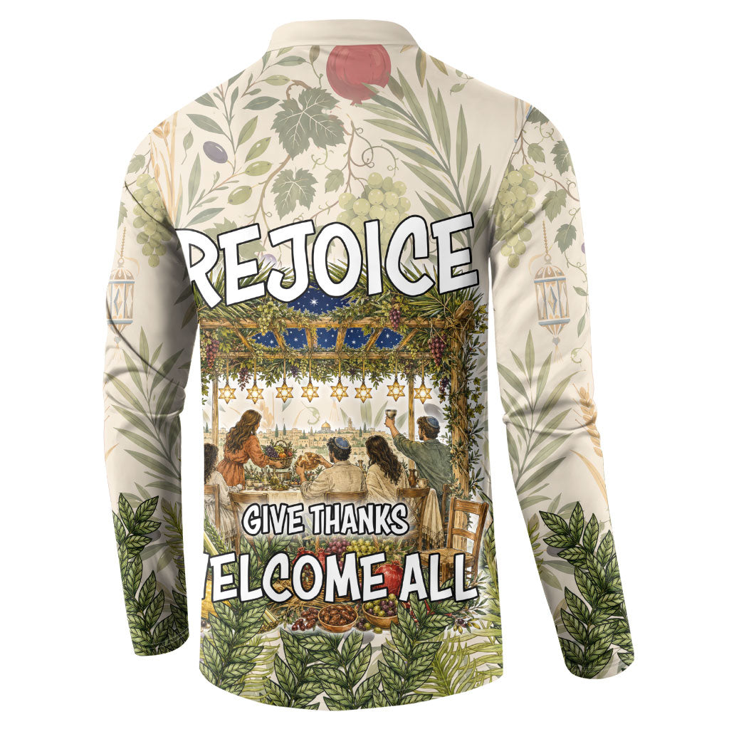 Sukkot Button Sweatshirt Jewish Holiday Gratitude Dwells Here - Vintage Botanical Sukkah