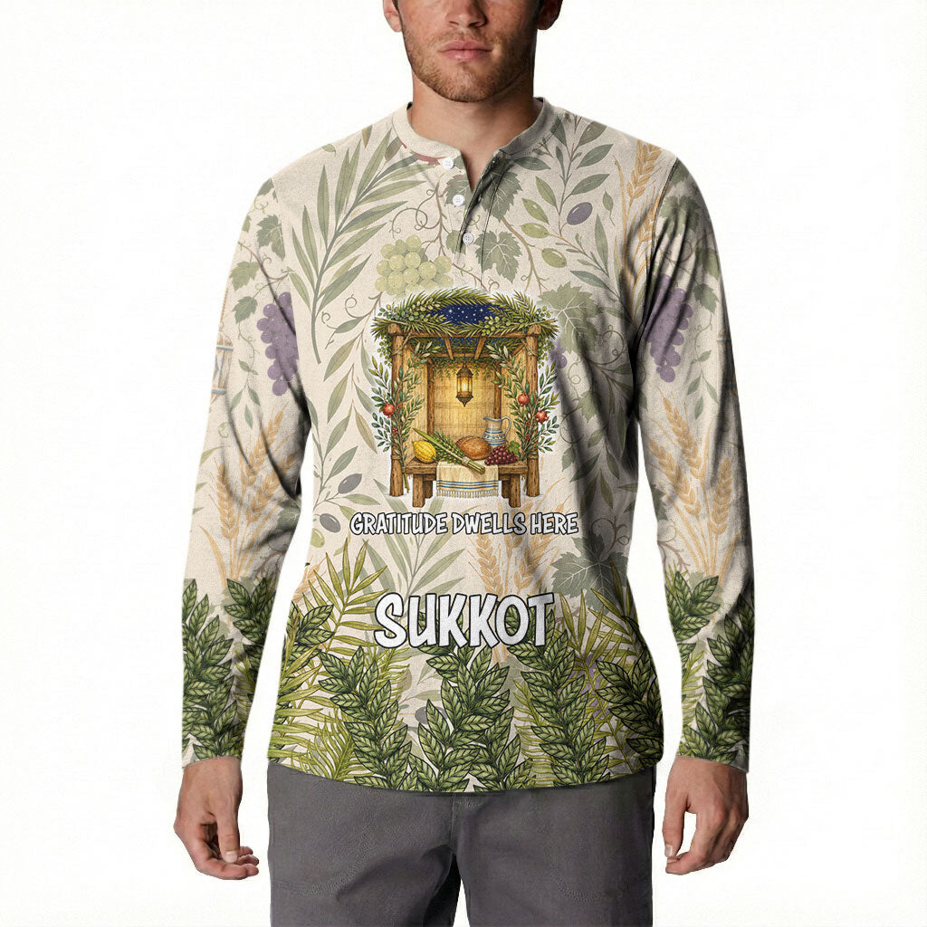 Sukkot Button Sweatshirt Jewish Holiday Gratitude Dwells Here - Vintage Botanical Sukkah