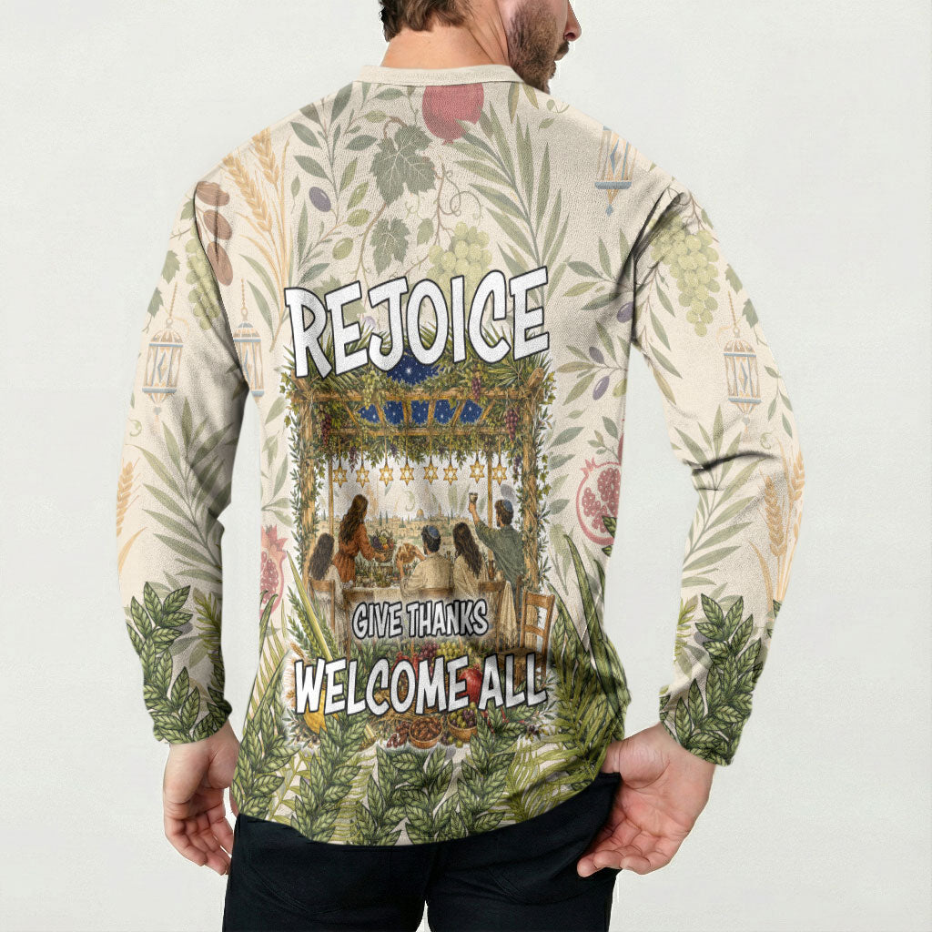 Sukkot Button Sweatshirt Jewish Holiday Gratitude Dwells Here - Vintage Botanical Sukkah