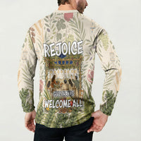 Sukkot Button Sweatshirt Jewish Holiday Gratitude Dwells Here - Vintage Botanical Sukkah