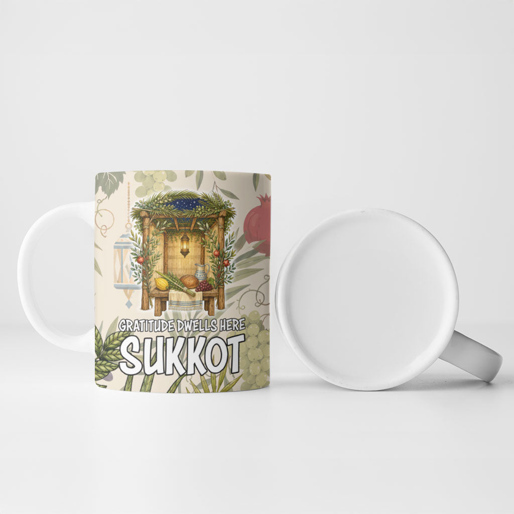 Sukkot Ceramic Mug Jewish Holiday Gratitude Dwells Here - Vintage Botanical Sukkah