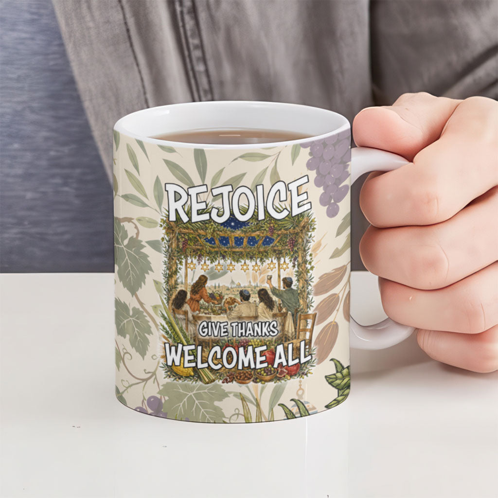 Sukkot Ceramic Mug Jewish Holiday Gratitude Dwells Here - Vintage Botanical Sukkah