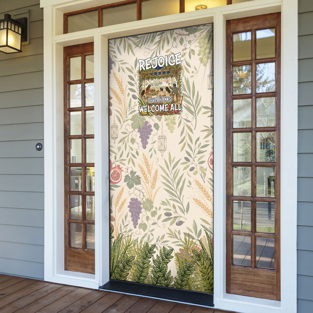 Sukkot Door Cover Jewish Holiday Gratitude Dwells Here - Vintage Botanical Sukkah