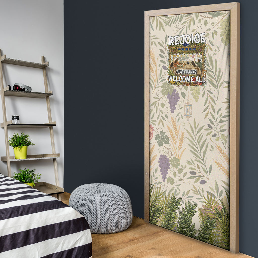 Sukkot Door Cover Jewish Holiday Gratitude Dwells Here - Vintage Botanical Sukkah