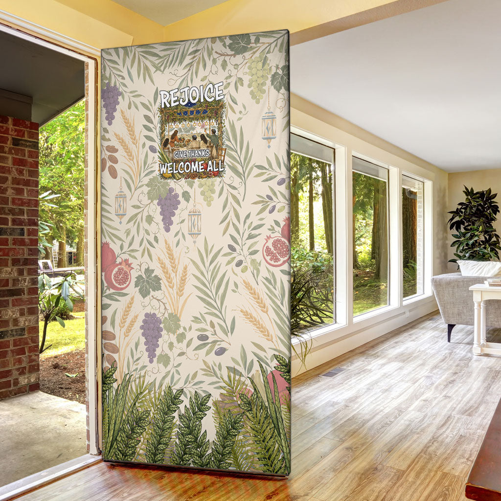 Sukkot Door Cover Jewish Holiday Gratitude Dwells Here - Vintage Botanical Sukkah