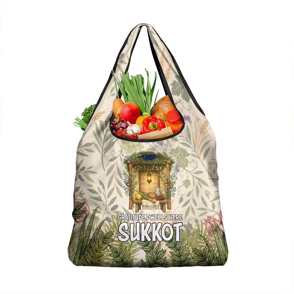 Sukkot Grocery Bag Jewish Holiday Gratitude Dwells Here - Vintage Botanical Sukkah