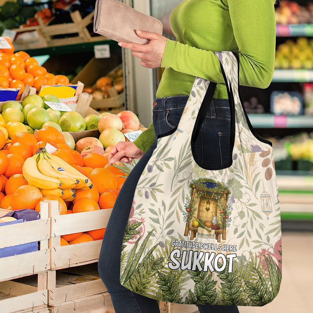 Sukkot Grocery Bag Jewish Holiday Gratitude Dwells Here - Vintage Botanical Sukkah