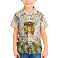 Sukkot Kid Hawaiian Shirt Jewish Holiday Gratitude Dwells Here - Vintage Botanical Sukkah
