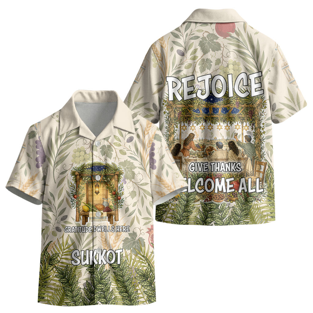 Sukkot Kid Hawaiian Shirt Jewish Holiday Gratitude Dwells Here - Vintage Botanical Sukkah