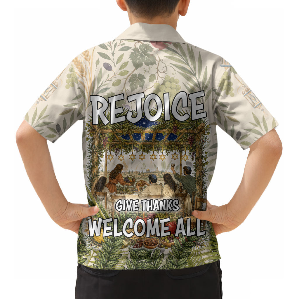 Sukkot Kid Hawaiian Shirt Jewish Holiday Gratitude Dwells Here - Vintage Botanical Sukkah