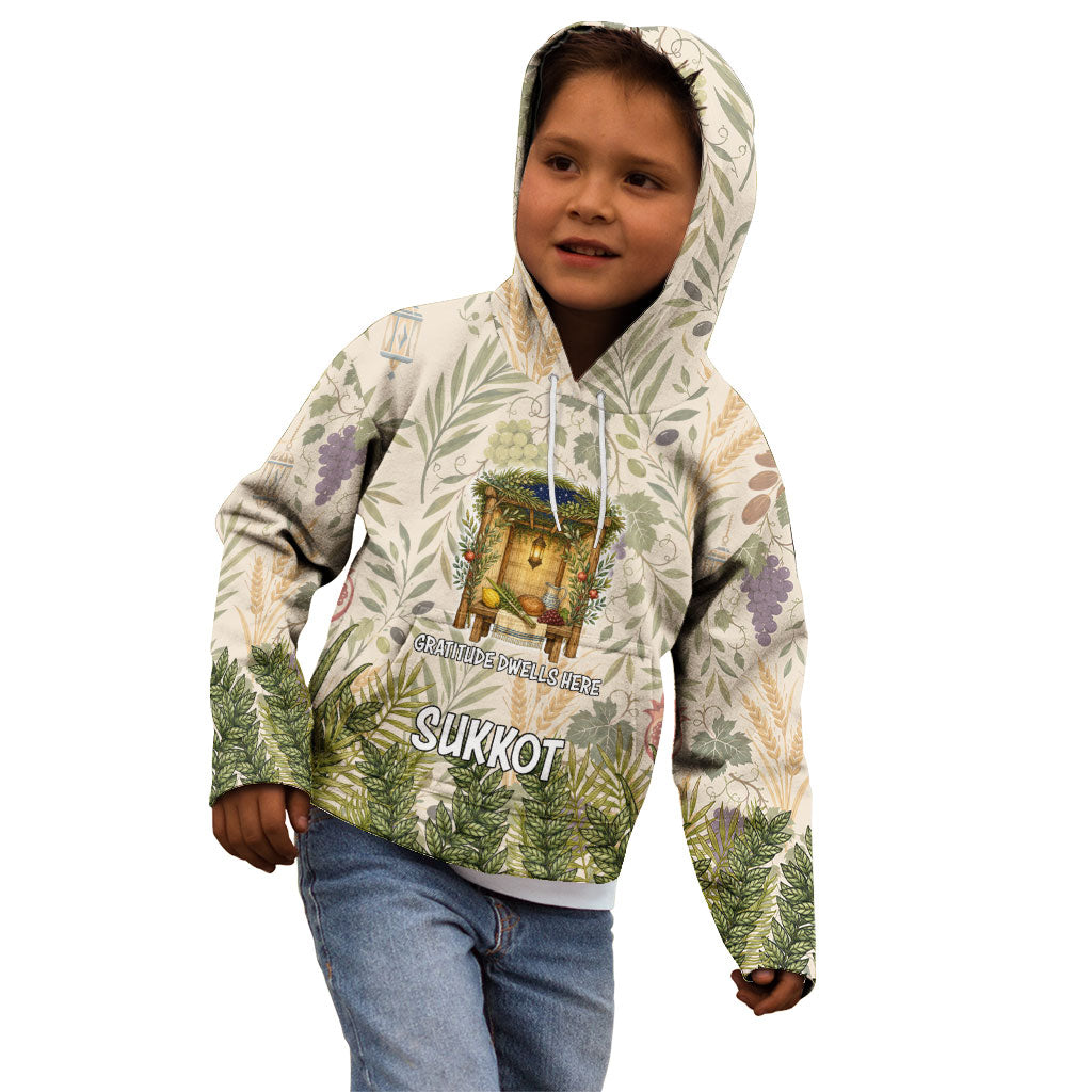 Sukkot Kid Hoodie Jewish Holiday Gratitude Dwells Here - Vintage Botanical Sukkah