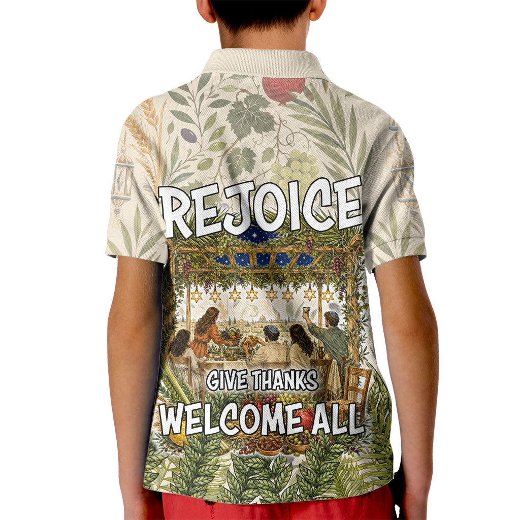 Sukkot Kid Polo Shirt Jewish Holiday Gratitude Dwells Here - Vintage Botanical Sukkah