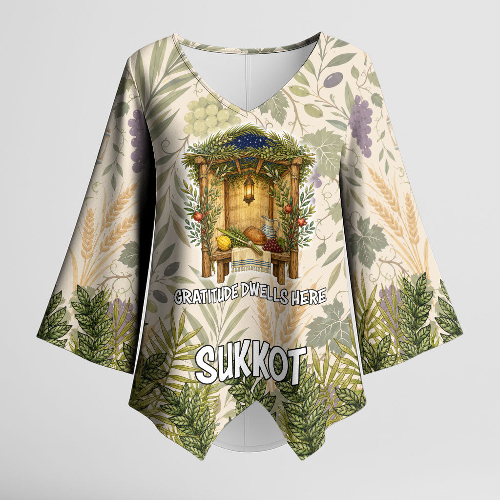 Sukkot Kimono Sleeve Blouse Jewish Holiday Gratitude Dwells Here - Vintage Botanical Sukkah