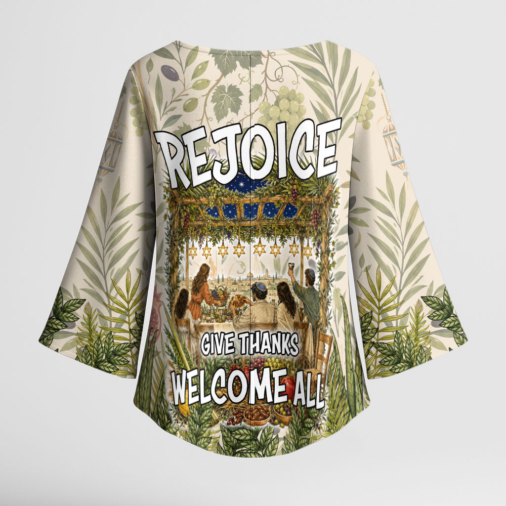 Sukkot Kimono Sleeve Blouse Jewish Holiday Gratitude Dwells Here - Vintage Botanical Sukkah
