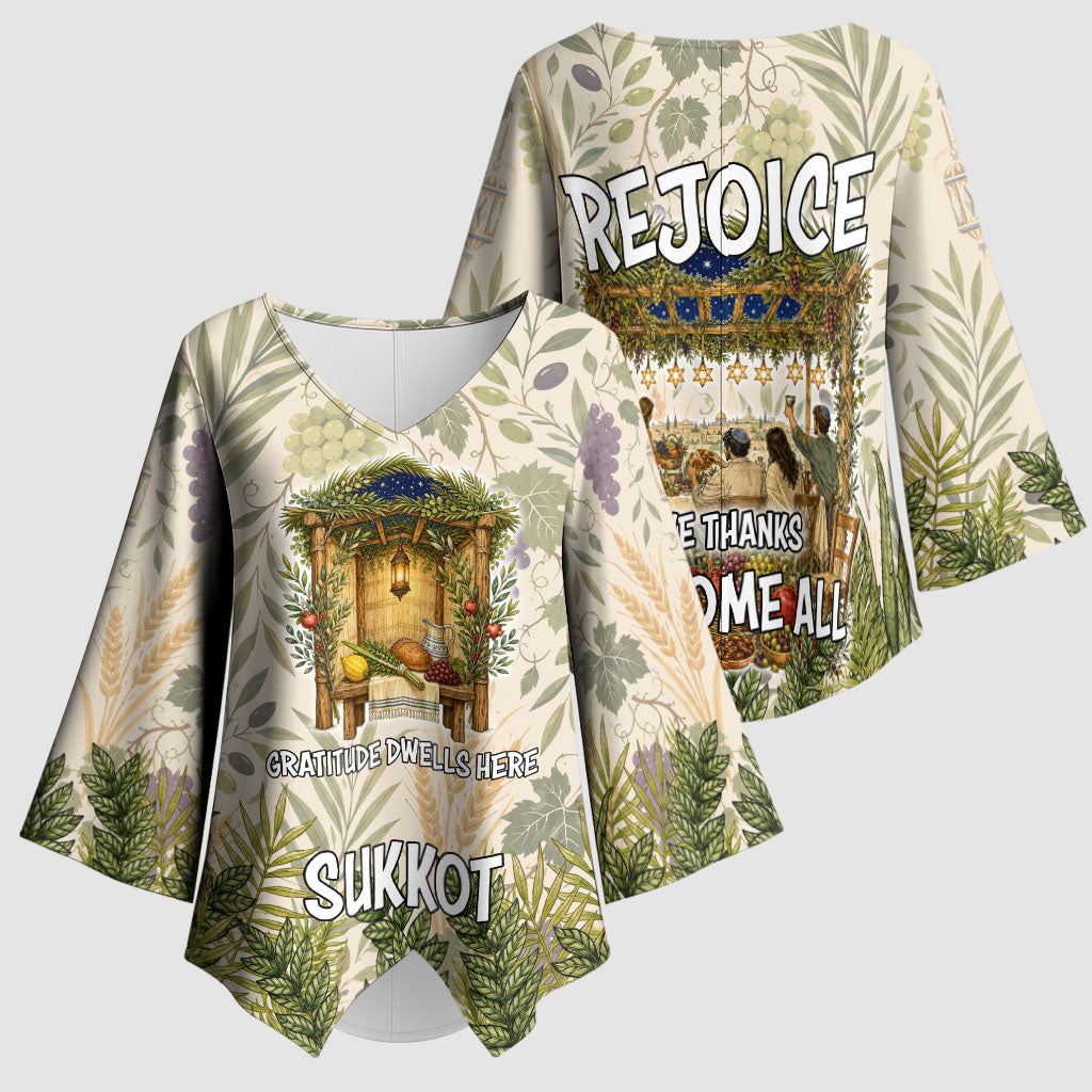 Sukkot Kimono Sleeve Blouse Jewish Holiday Gratitude Dwells Here - Vintage Botanical Sukkah