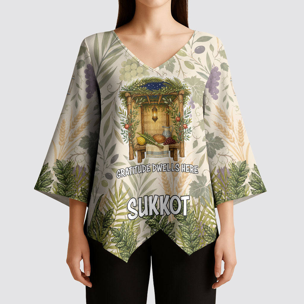 Sukkot Kimono Sleeve Blouse Jewish Holiday Gratitude Dwells Here - Vintage Botanical Sukkah