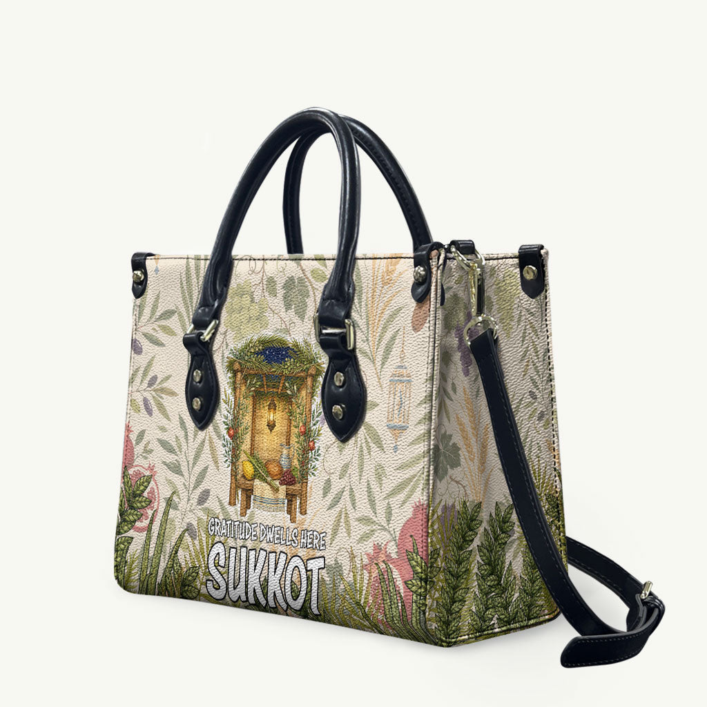Sukkot Leather Bag Jewish Holiday Gratitude Dwells Here - Vintage Botanical Sukkah