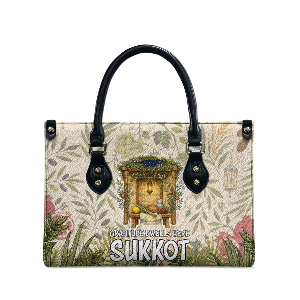 Sukkot Leather Bag Jewish Holiday Gratitude Dwells Here - Vintage Botanical Sukkah