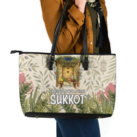 Sukkot Leather Tote Bag Jewish Holiday Gratitude Dwells Here - Vintage Botanical Sukkah