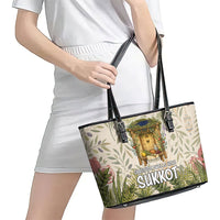 Sukkot Leather Tote Bag Jewish Holiday Gratitude Dwells Here - Vintage Botanical Sukkah