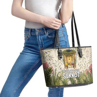 Sukkot Leather Tote Bag Jewish Holiday Gratitude Dwells Here - Vintage Botanical Sukkah