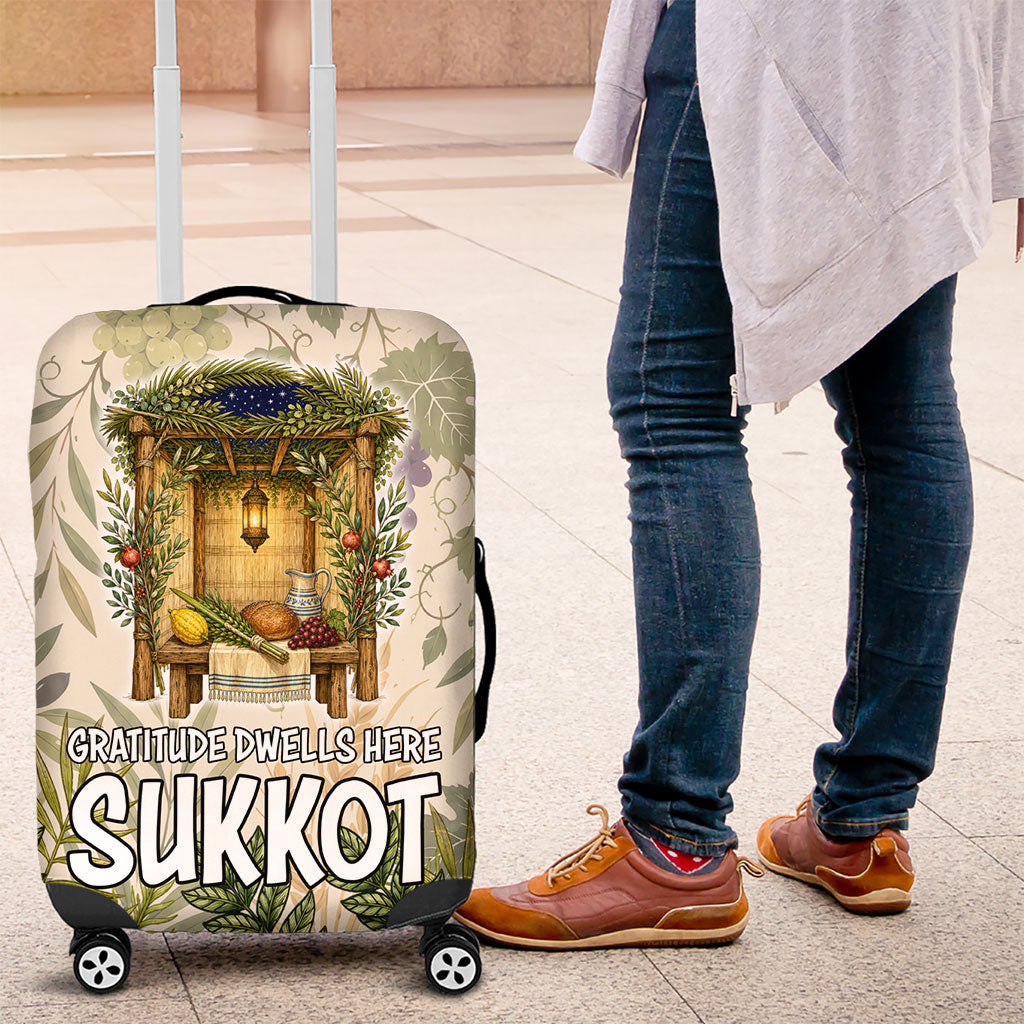 Sukkot Luggage Cover Jewish Holiday Gratitude Dwells Here - Vintage Botanical Sukkah