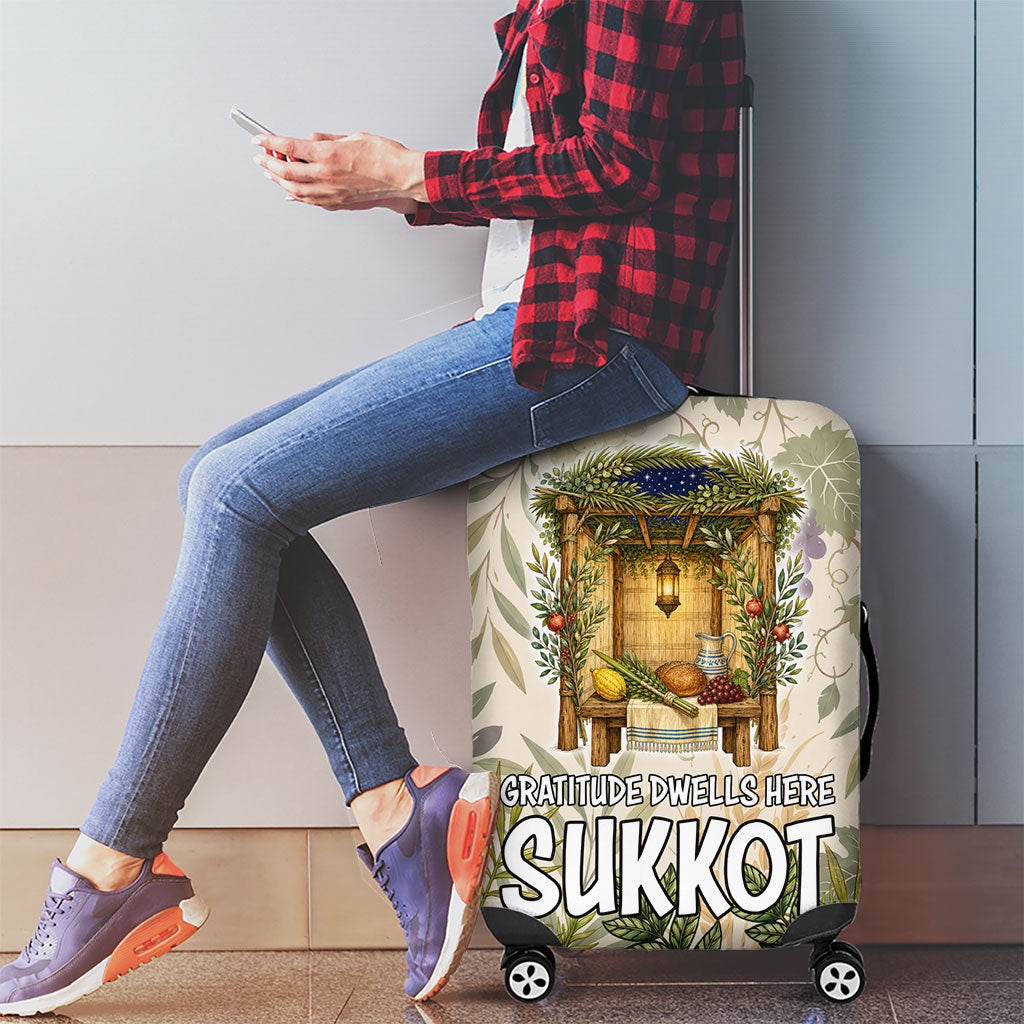 Sukkot Luggage Cover Jewish Holiday Gratitude Dwells Here - Vintage Botanical Sukkah