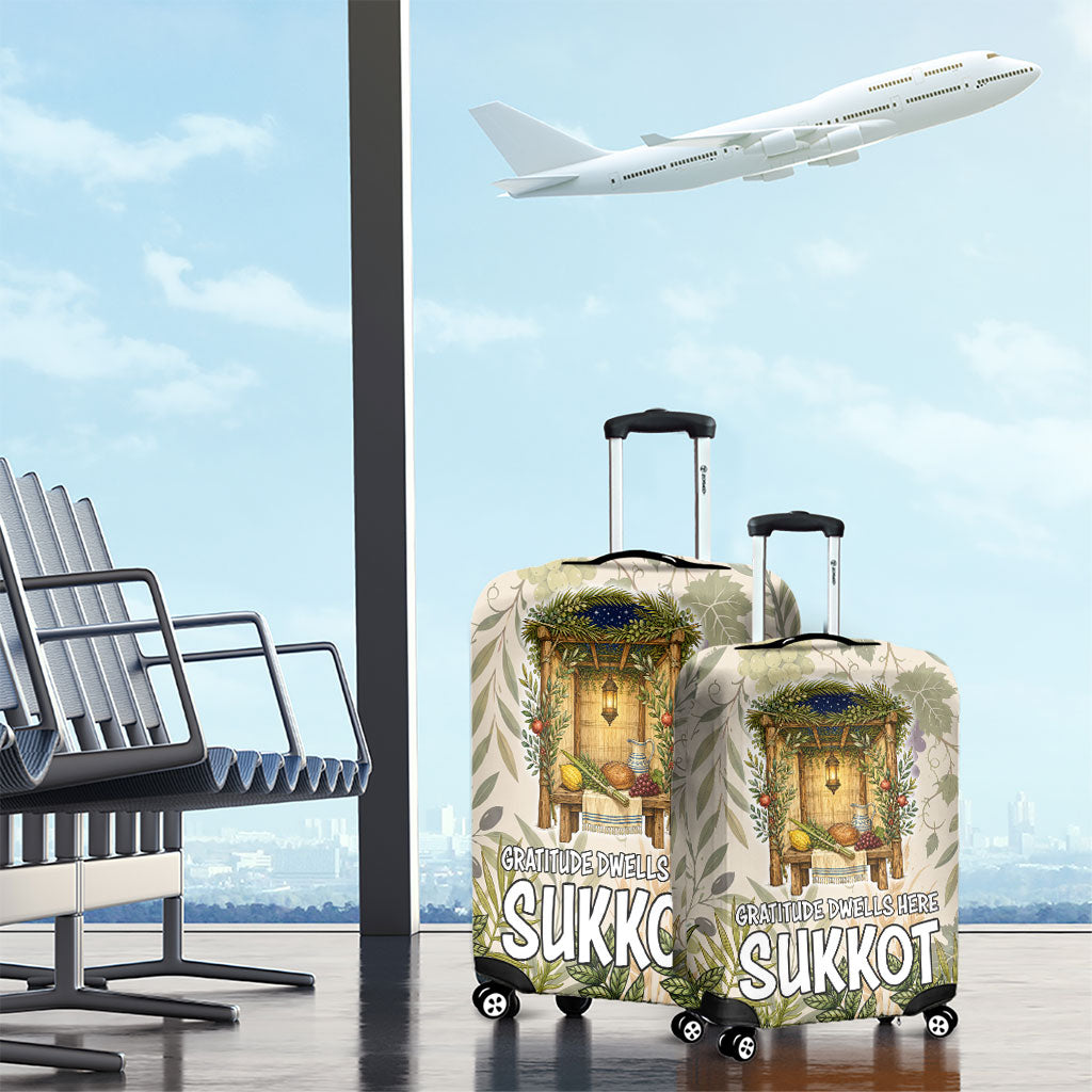 Sukkot Luggage Cover Jewish Holiday Gratitude Dwells Here - Vintage Botanical Sukkah