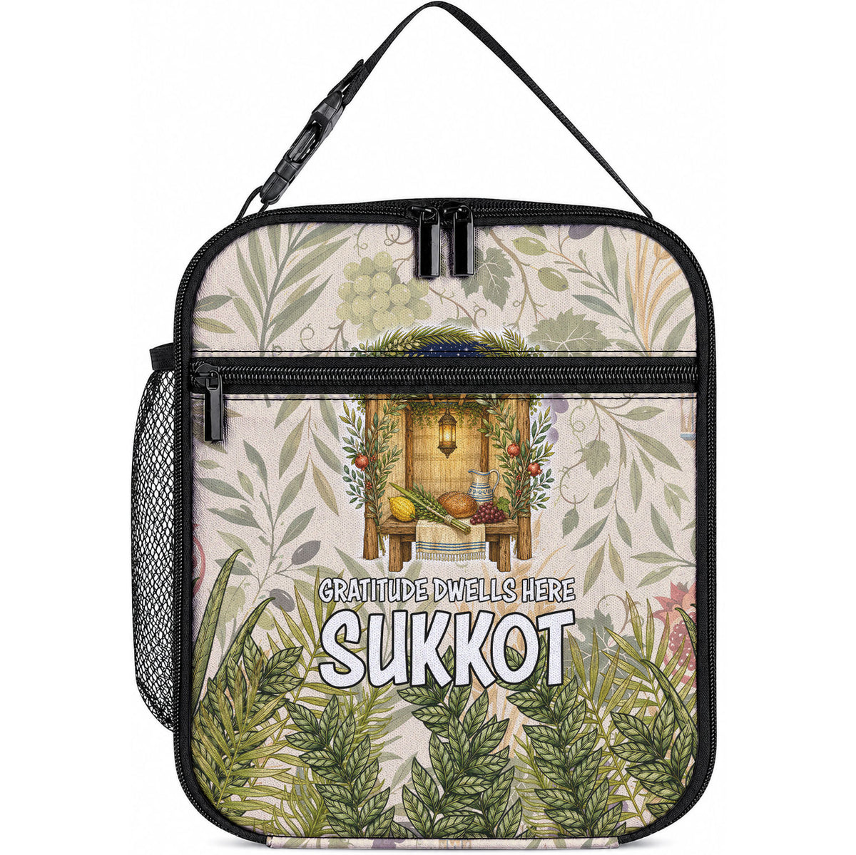Sukkot Lunch Bag Jewish Holiday Gratitude Dwells Here - Vintage Botanical Sukkah