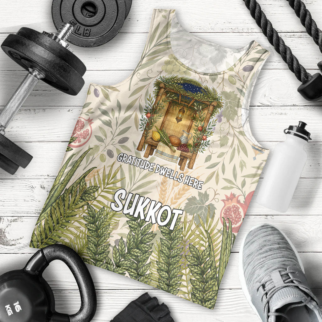 Sukkot Men Tank Top Jewish Holiday Gratitude Dwells Here - Vintage Botanical Sukkah
