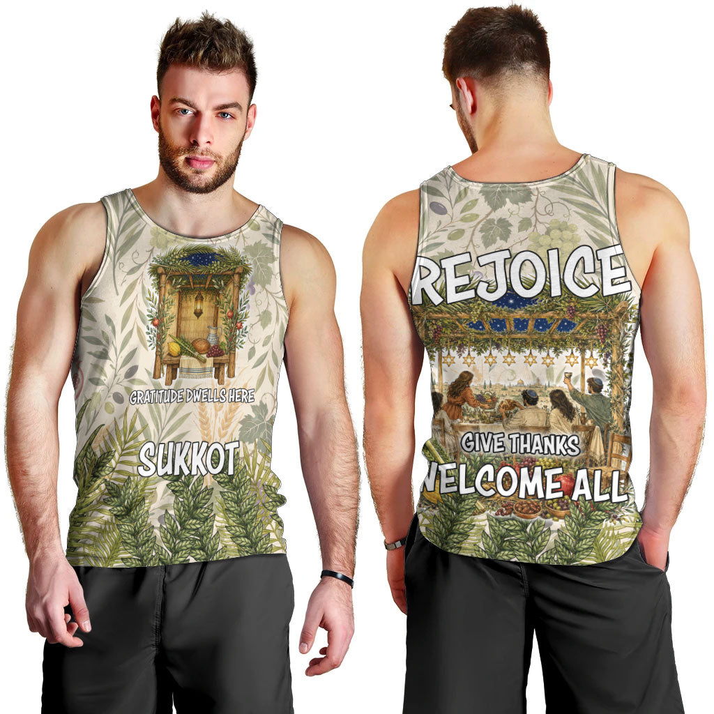 Sukkot Men Tank Top Jewish Holiday Gratitude Dwells Here - Vintage Botanical Sukkah