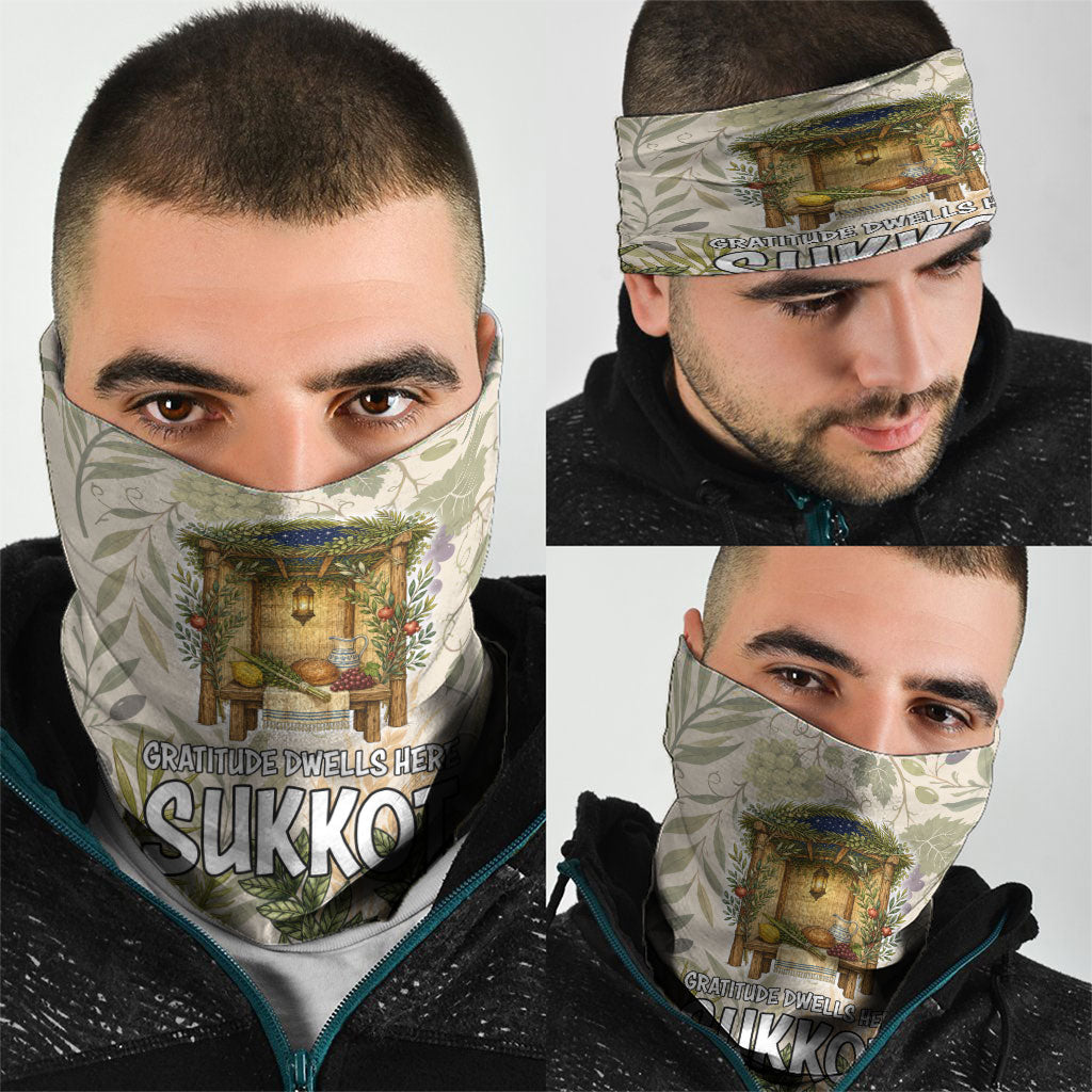 Sukkot Neck Gaiter Jewish Holiday Gratitude Dwells Here - Vintage Botanical Sukkah