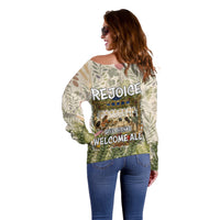 Sukkot Off Shoulder Sweater Jewish Holiday Gratitude Dwells Here - Vintage Botanical Sukkah