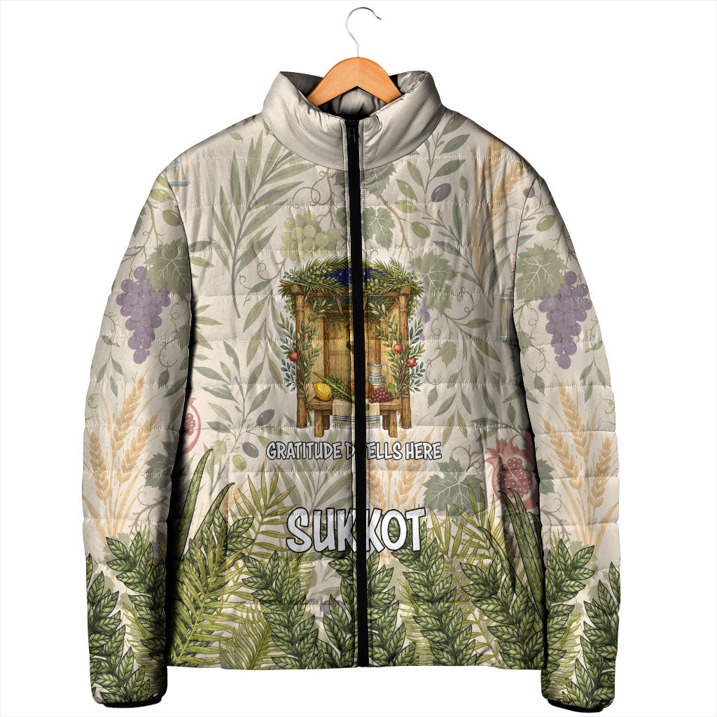 Sukkot Padded Jacket Jewish Holiday Gratitude Dwells Here - Vintage Botanical Sukkah
