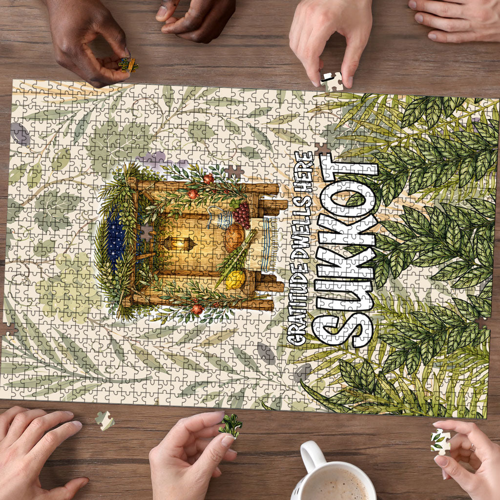 Sukkot Puzzle Jewish Holiday Gratitude Dwells Here - Vintage Botanical Sukkah