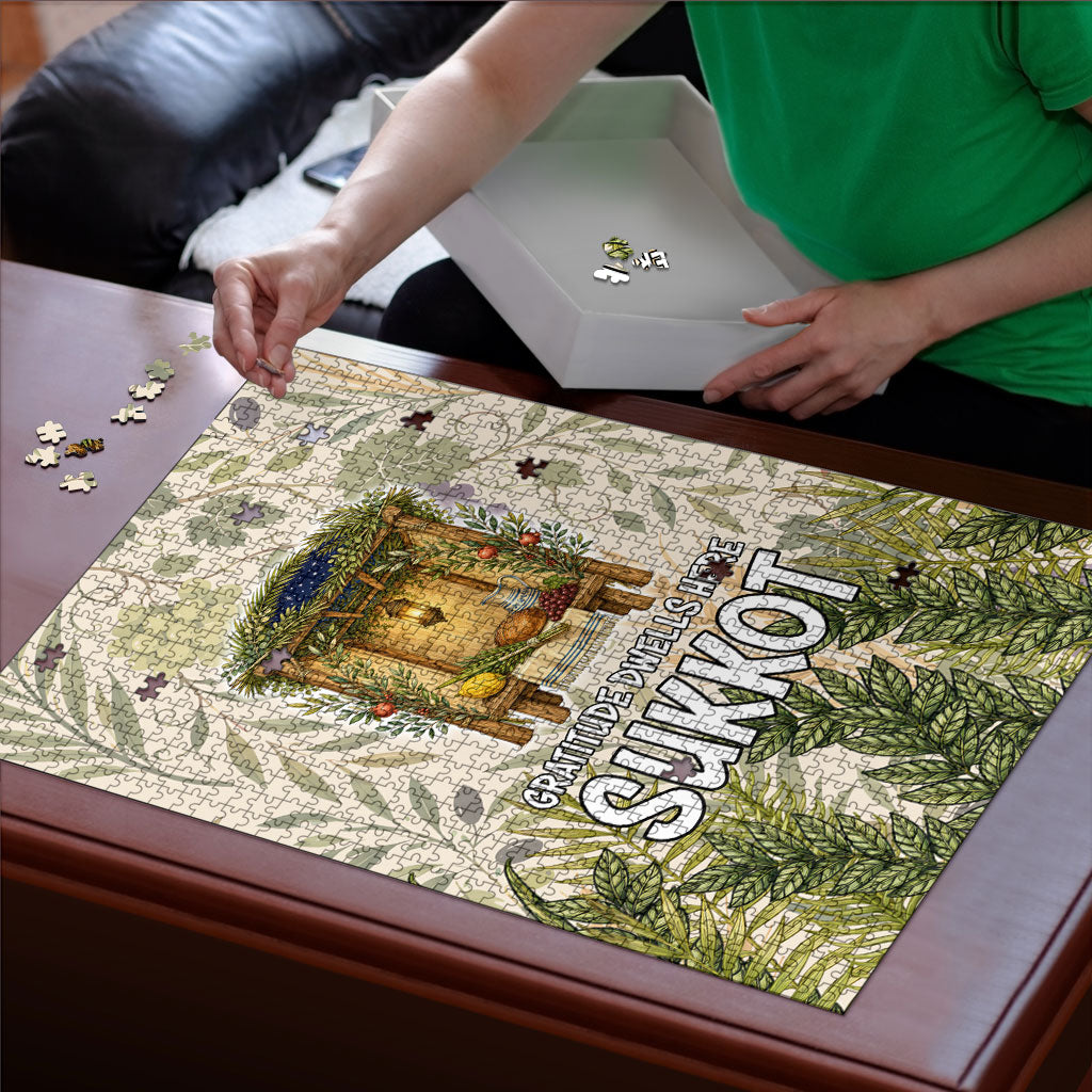 Sukkot Puzzle Jewish Holiday Gratitude Dwells Here - Vintage Botanical Sukkah