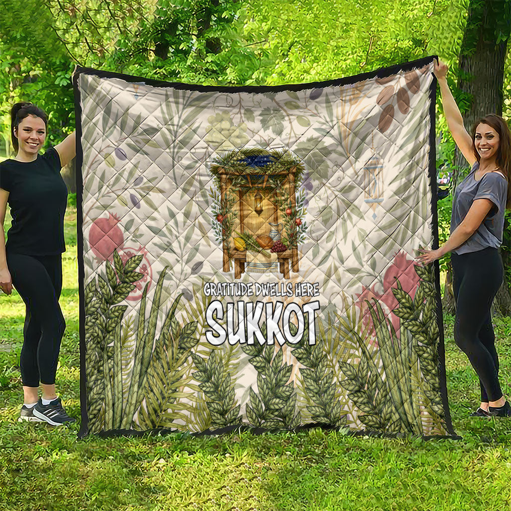 Sukkot Quilt Jewish Holiday Gratitude Dwells Here - Vintage Botanical Sukkah