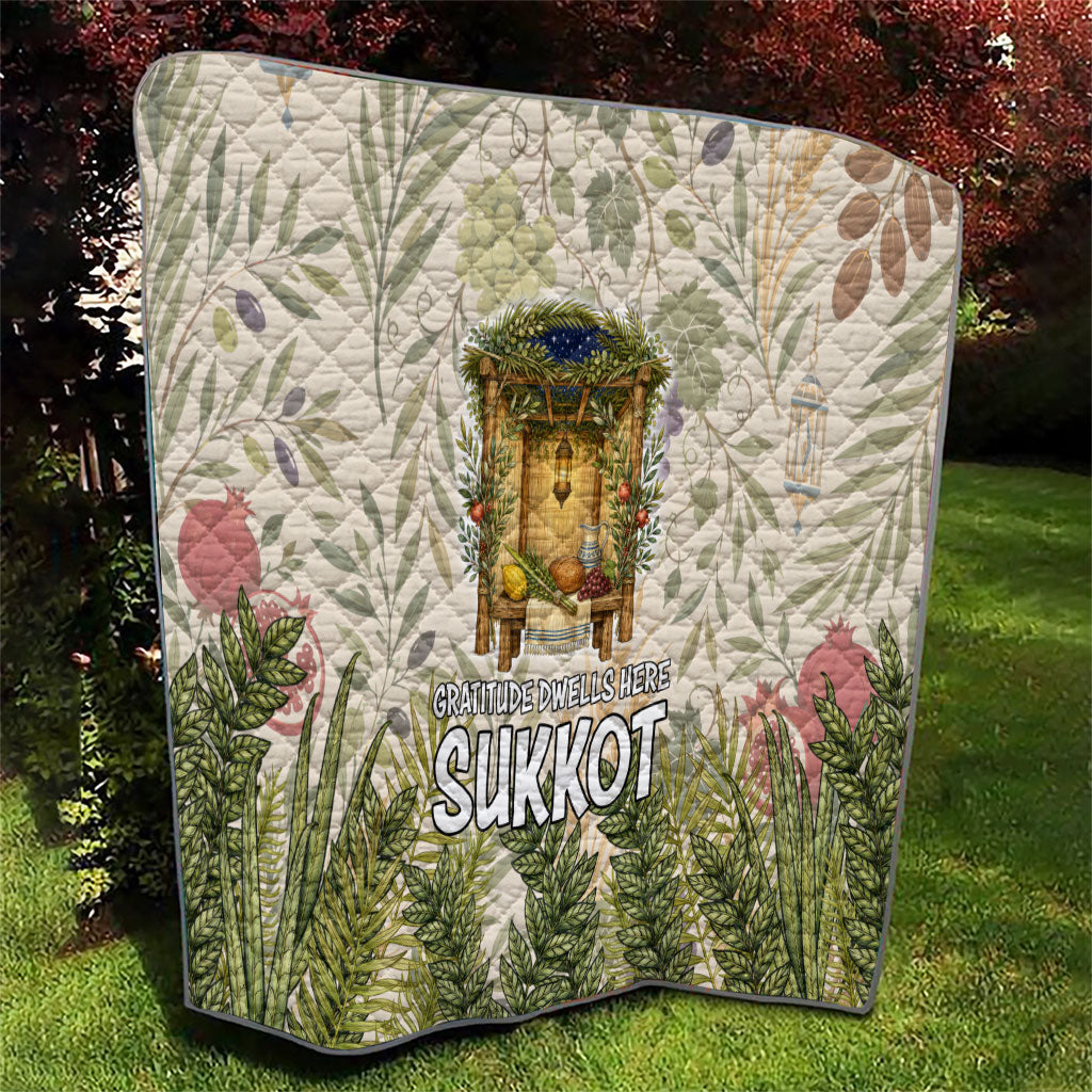 Sukkot Quilt Jewish Holiday Gratitude Dwells Here - Vintage Botanical Sukkah