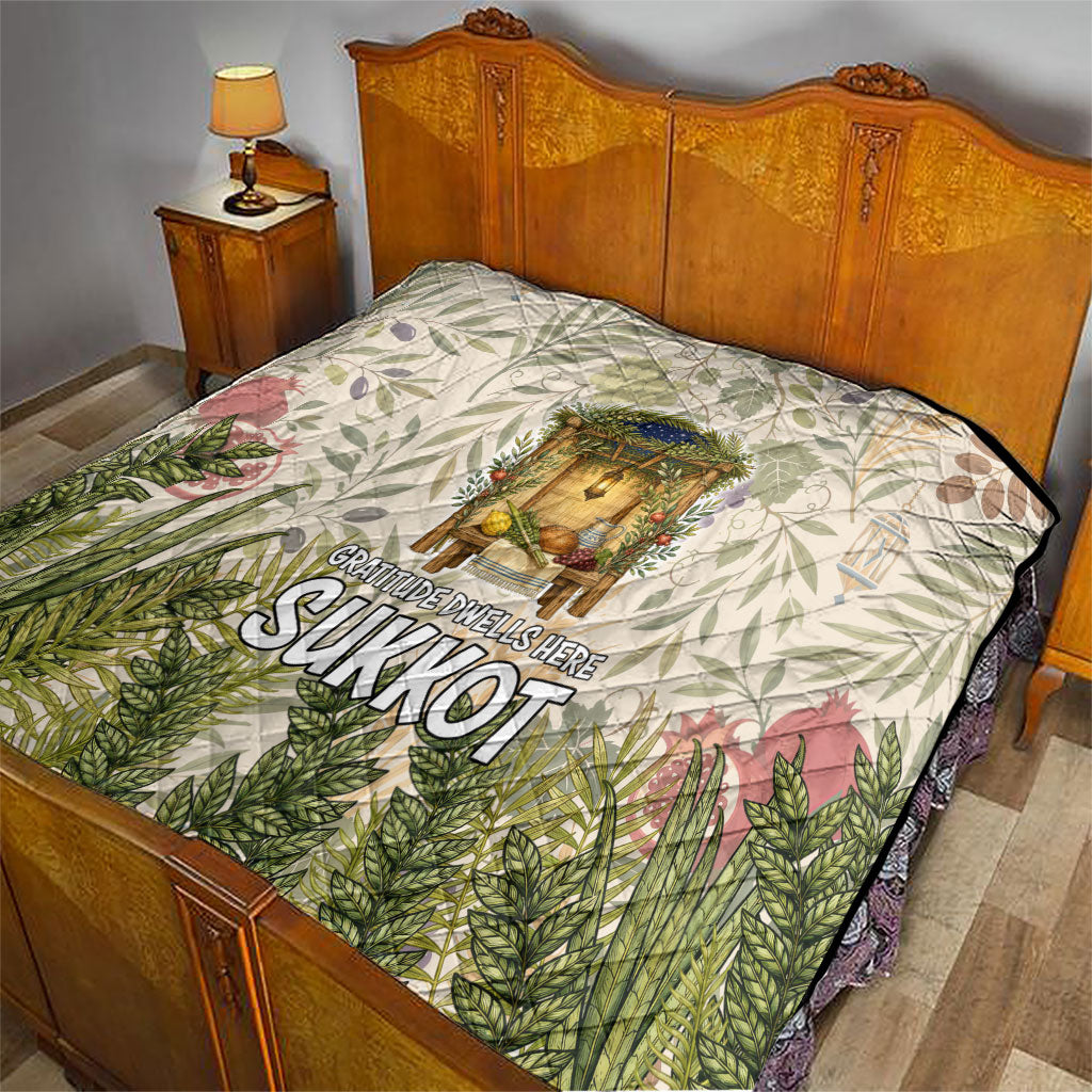 Sukkot Quilt Jewish Holiday Gratitude Dwells Here - Vintage Botanical Sukkah