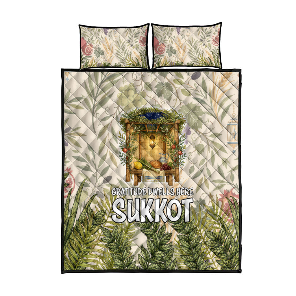 Sukkot Quilt Bed Set Jewish Holiday Gratitude Dwells Here - Vintage Botanical Sukkah