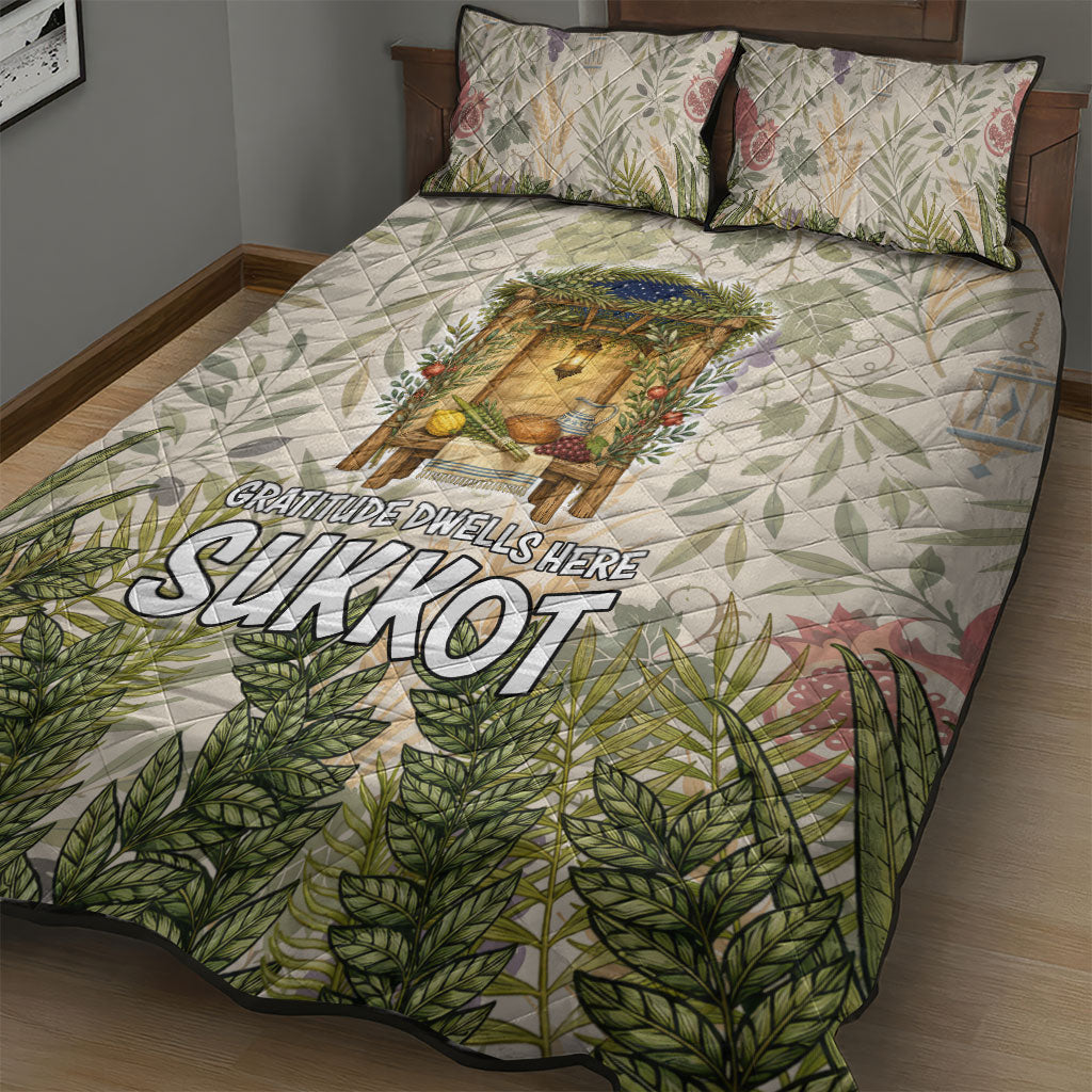 Sukkot Quilt Bed Set Jewish Holiday Gratitude Dwells Here - Vintage Botanical Sukkah