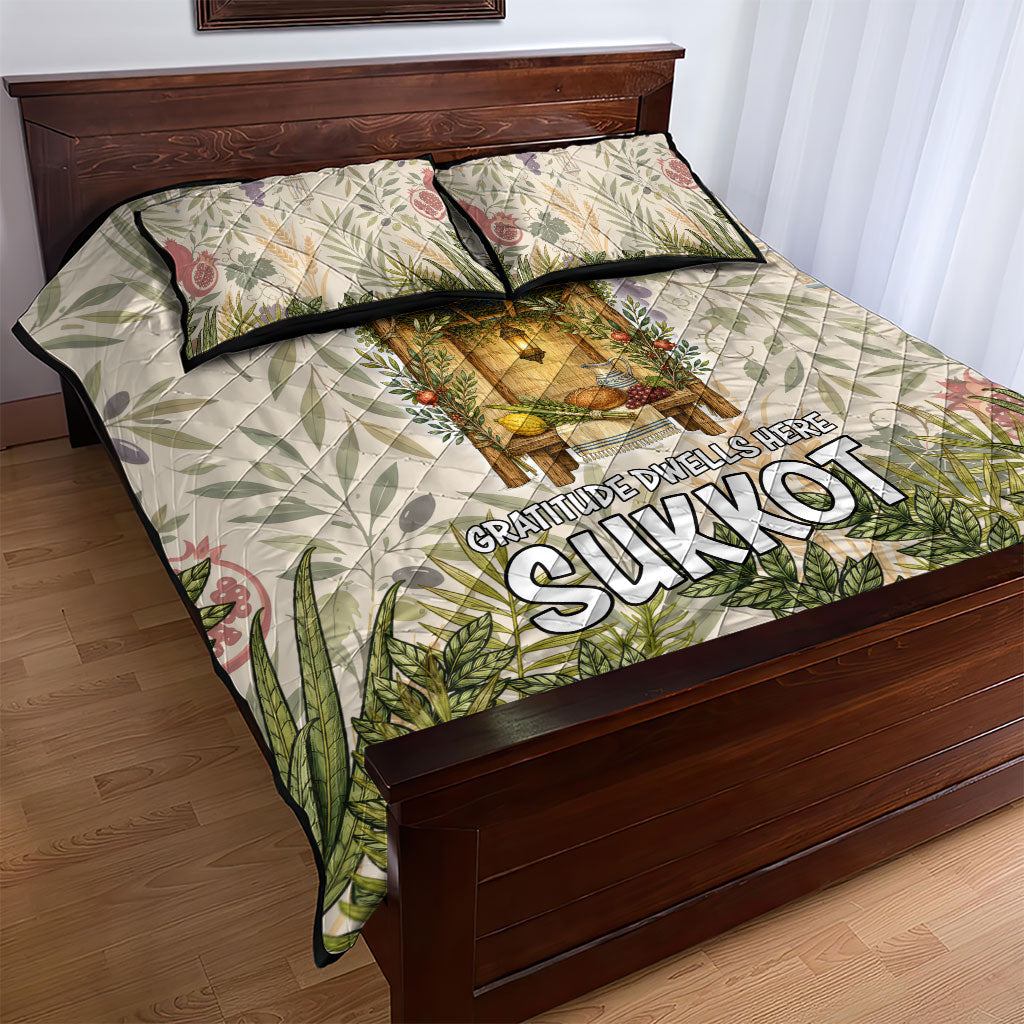 Sukkot Quilt Bed Set Jewish Holiday Gratitude Dwells Here - Vintage Botanical Sukkah