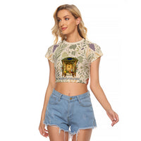 Sukkot Raglan Cropped T Shirt Jewish Holiday Gratitude Dwells Here - Vintage Botanical Sukkah