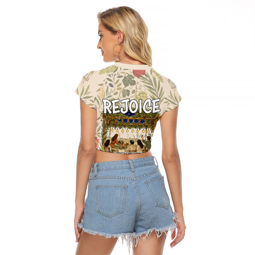 Sukkot Raglan Cropped T Shirt Jewish Holiday Gratitude Dwells Here - Vintage Botanical Sukkah