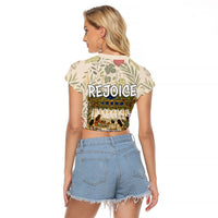 Sukkot Raglan Cropped T Shirt Jewish Holiday Gratitude Dwells Here - Vintage Botanical Sukkah